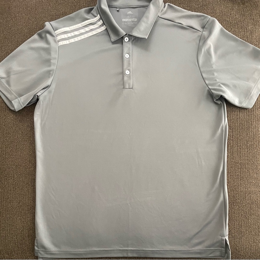 Men’s Adidas Golf Polo Short Sleeve Shirt Size M Gray & White